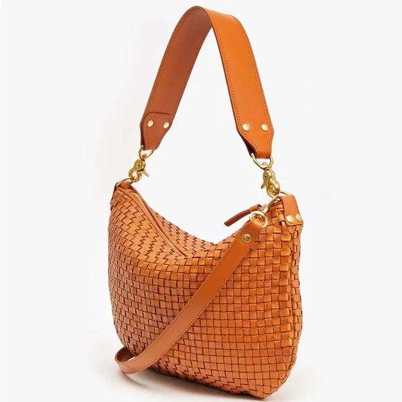 Clare V Tan Leather Shoulder Bag with Woven Texture - Picture 2 of 9
